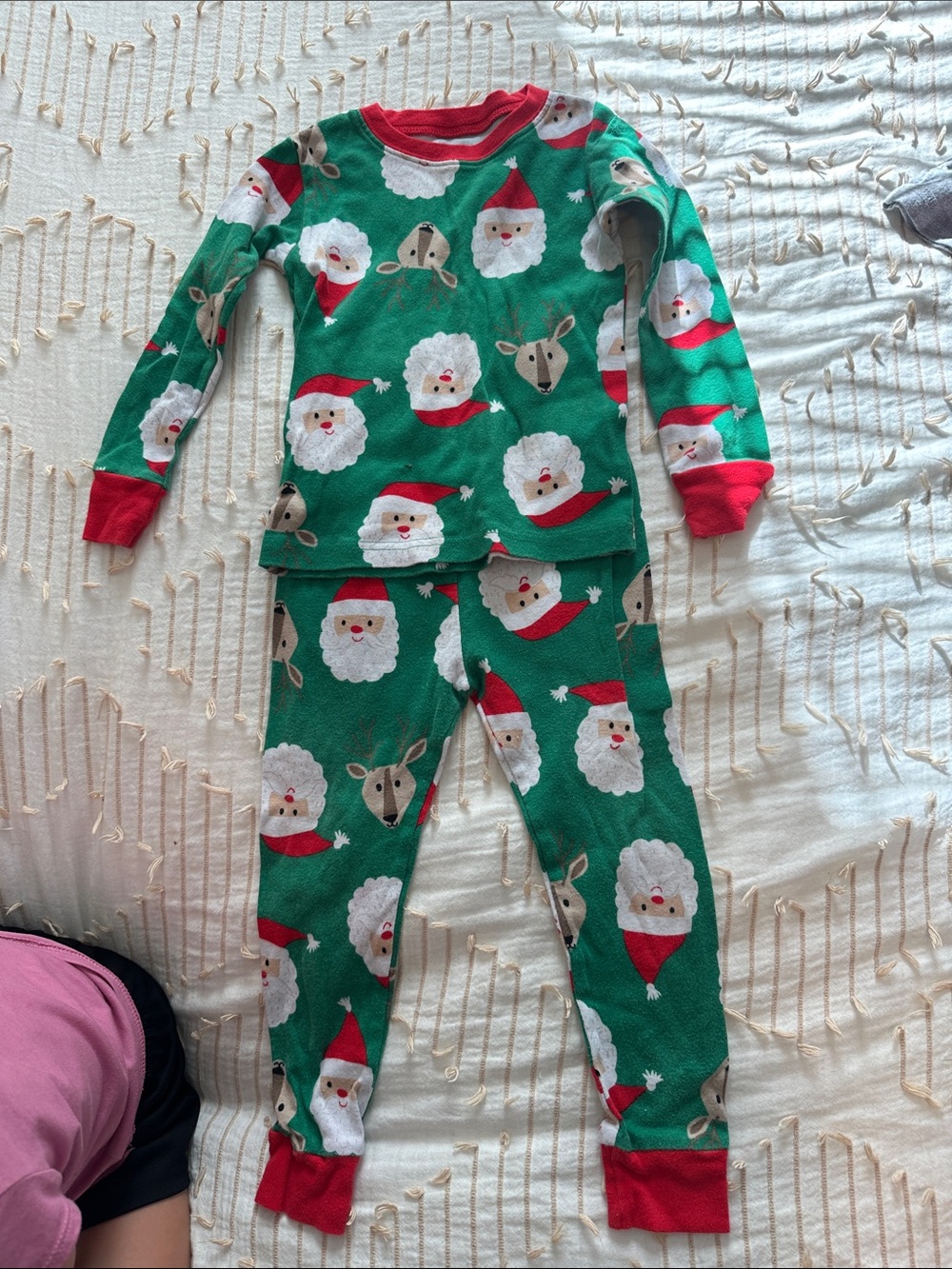Carter's Green Santa & Reindeer Holiday Pajama Set with Red Trim